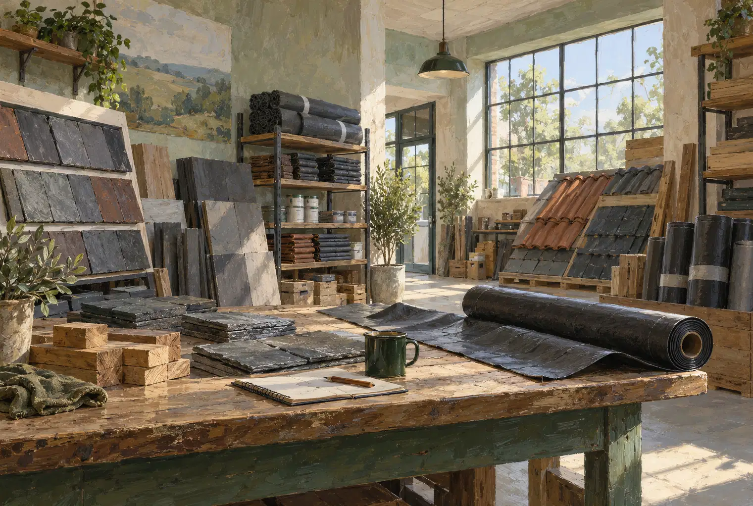 Illustration of roofing businesses and their working space